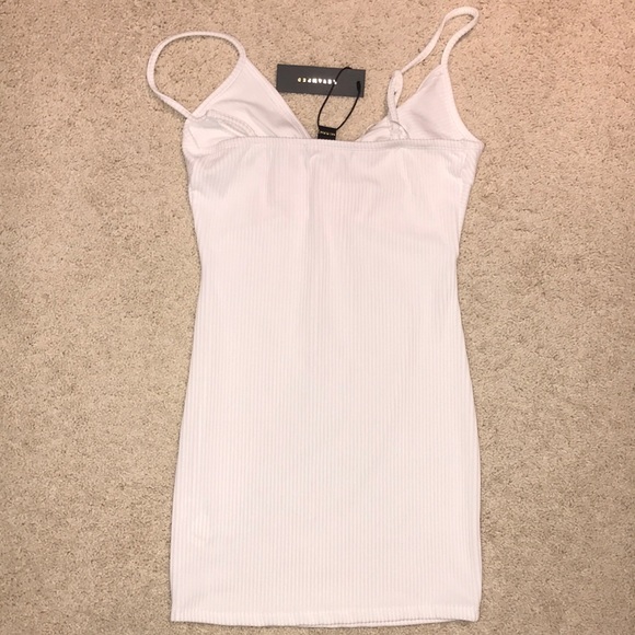 V-Neck Front-Knot Ribbed Bodycon Dress White - Picture 5 of 6